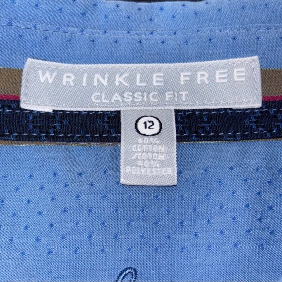 Foxcroft Women’s 12 Blue Striped Shirt Button Front Raised Print Long Sleeve - Picture 3 of 10